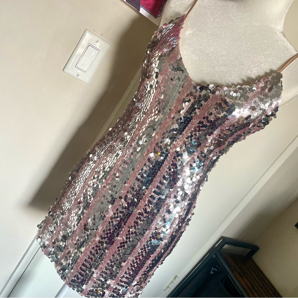 Pink Stripped Sequin Mini Dress